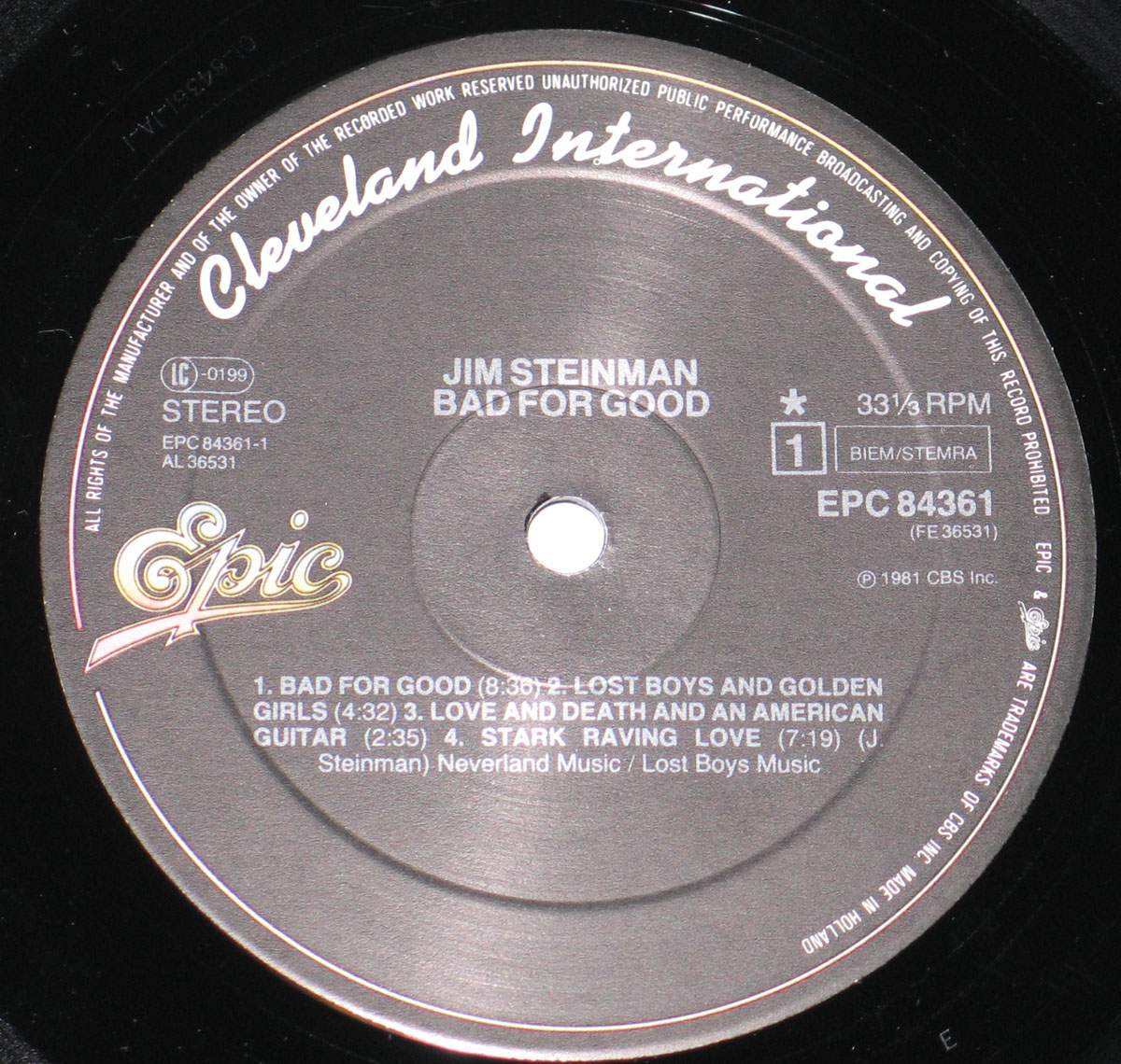 High Resolution Photo #3 JIM STEINMAN Bad for Good Vinyl Record